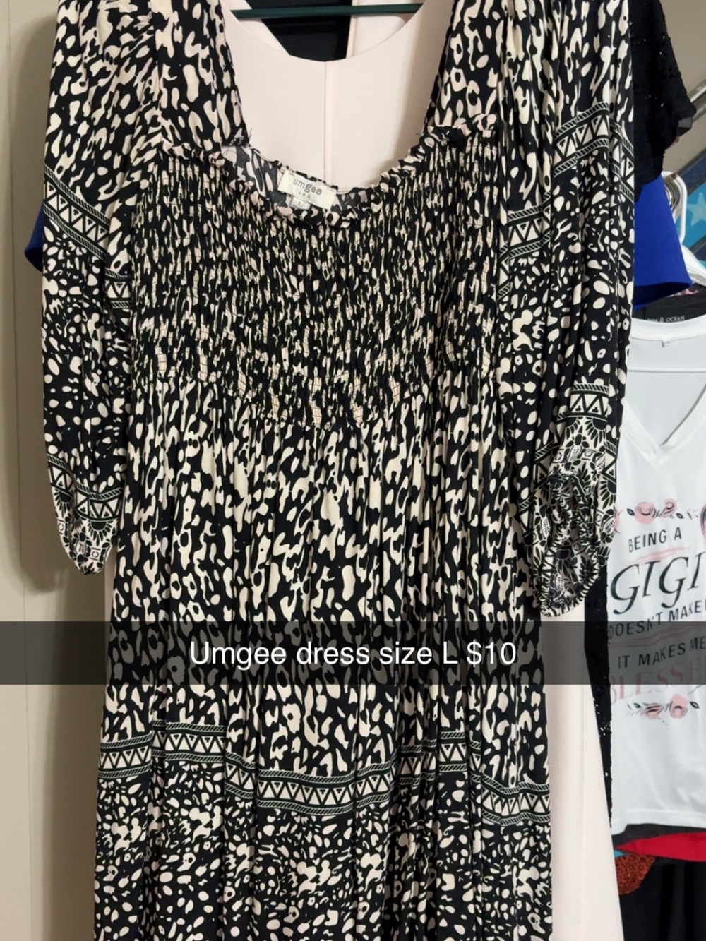 Umgee Black & White Patterned Smocked Waist Tunic